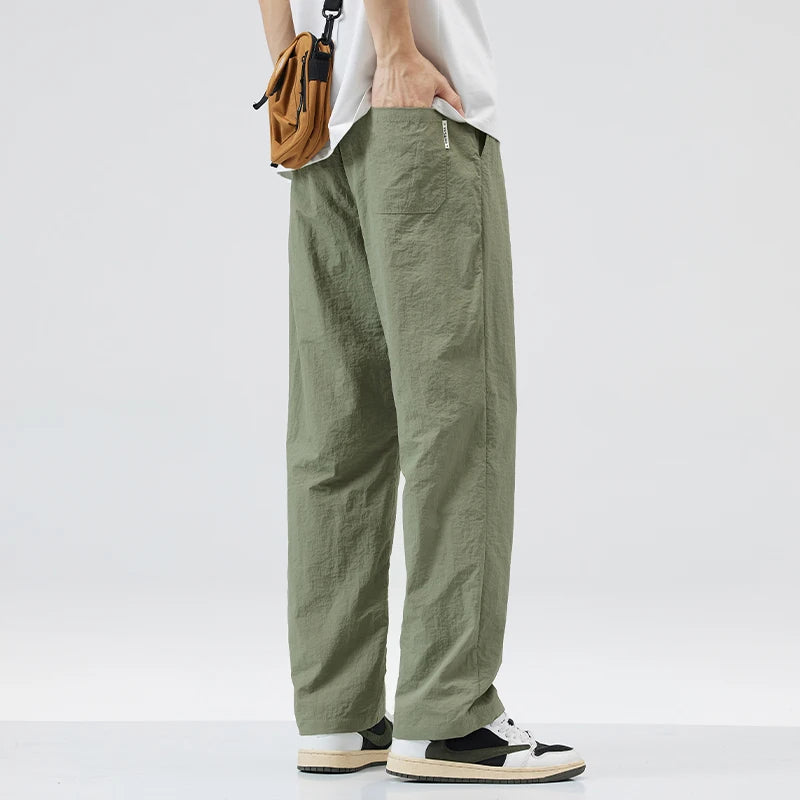 Ice Silk Men's Pants 2025 Summer New Black Gray Thin Business Casual Pants Outdoor Elastic Breathable Straight Leg Sweatpants