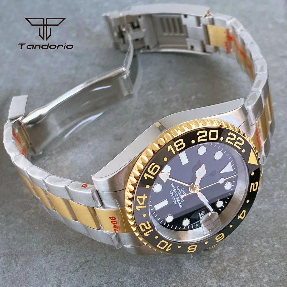 Tandorio NH34 40mm Two Tone Classic Automatic GMT Watch for Men Sapphire 24H Bezel Date Luxury Mechanical Watches Waterproof